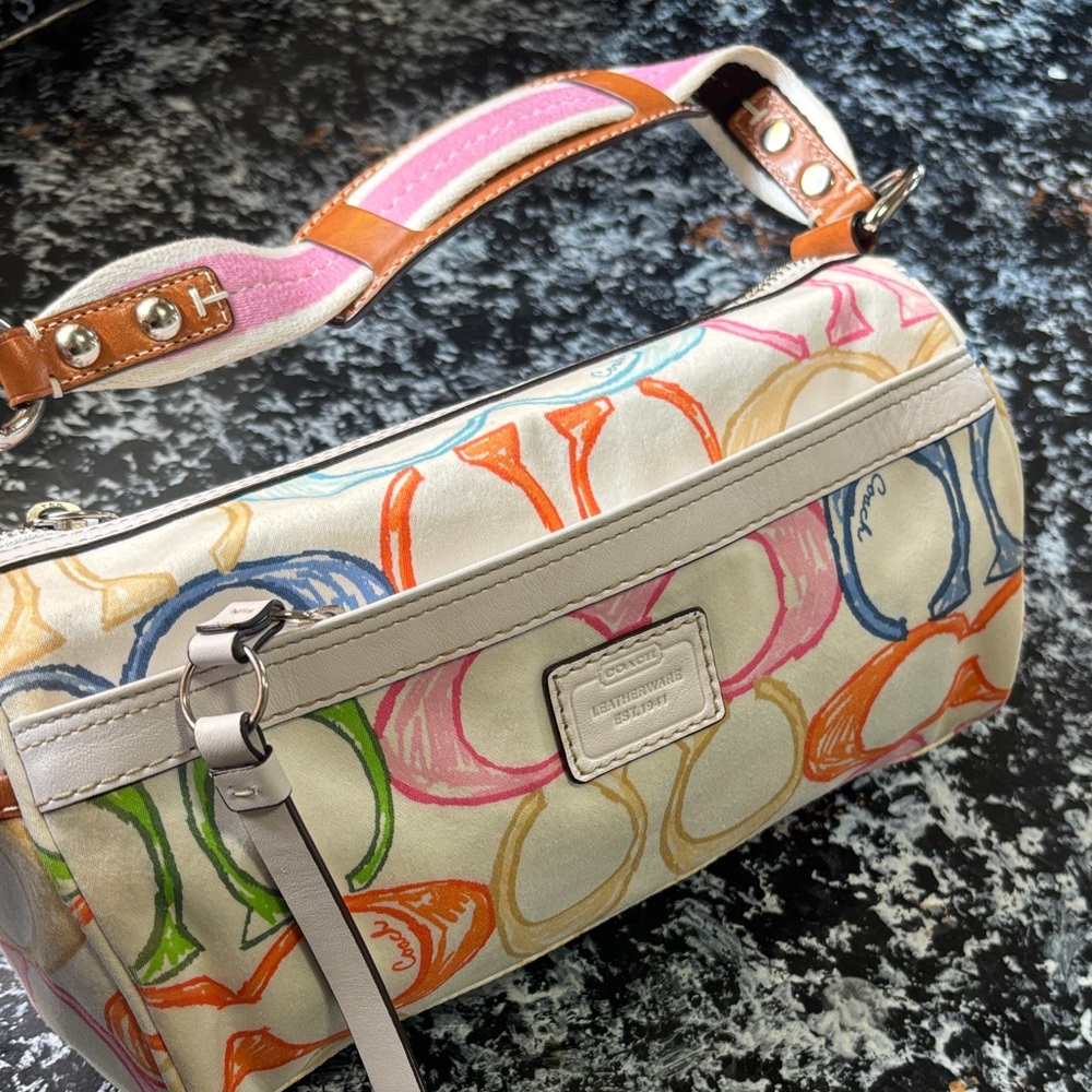 Coach scribble signature shoulder mini bag with White Trim and Pink Strap